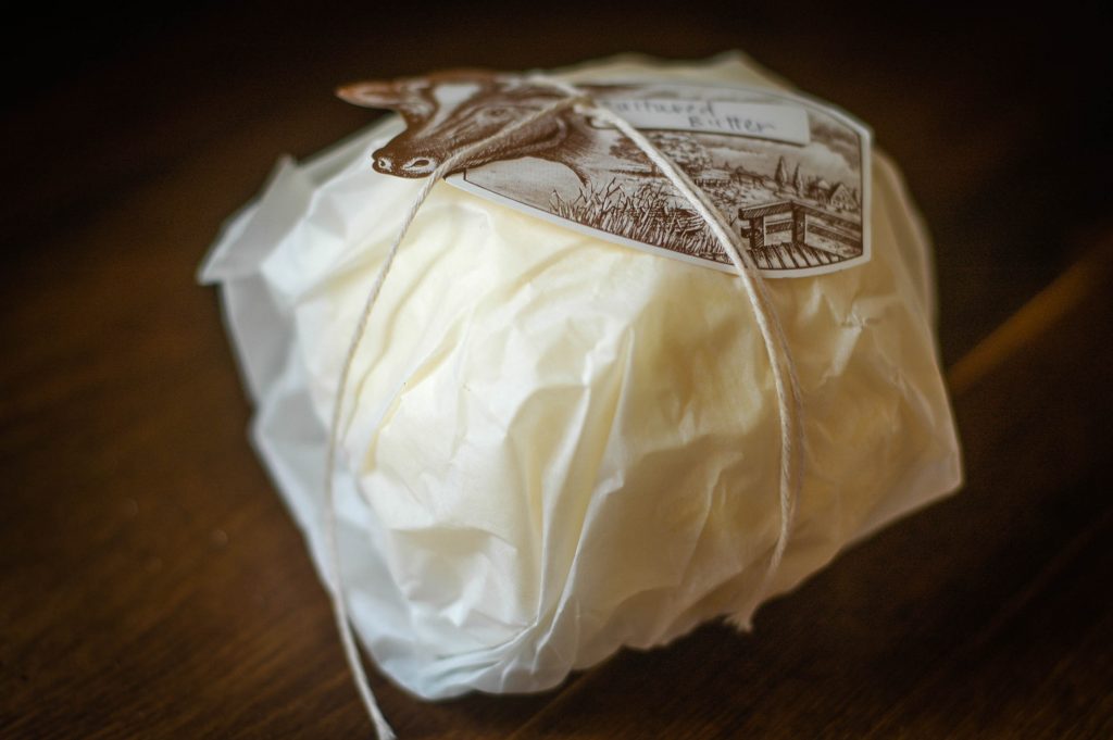 cultured butter wrapped up with label