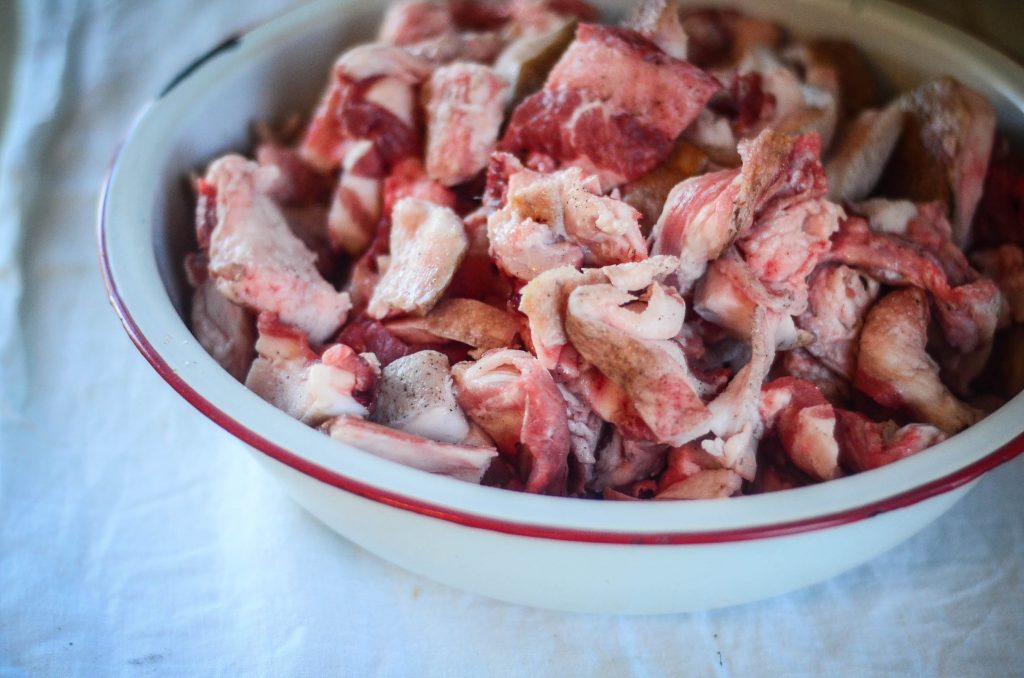 Pork scraps ready for rillette | The Elliott Homestead (.com)