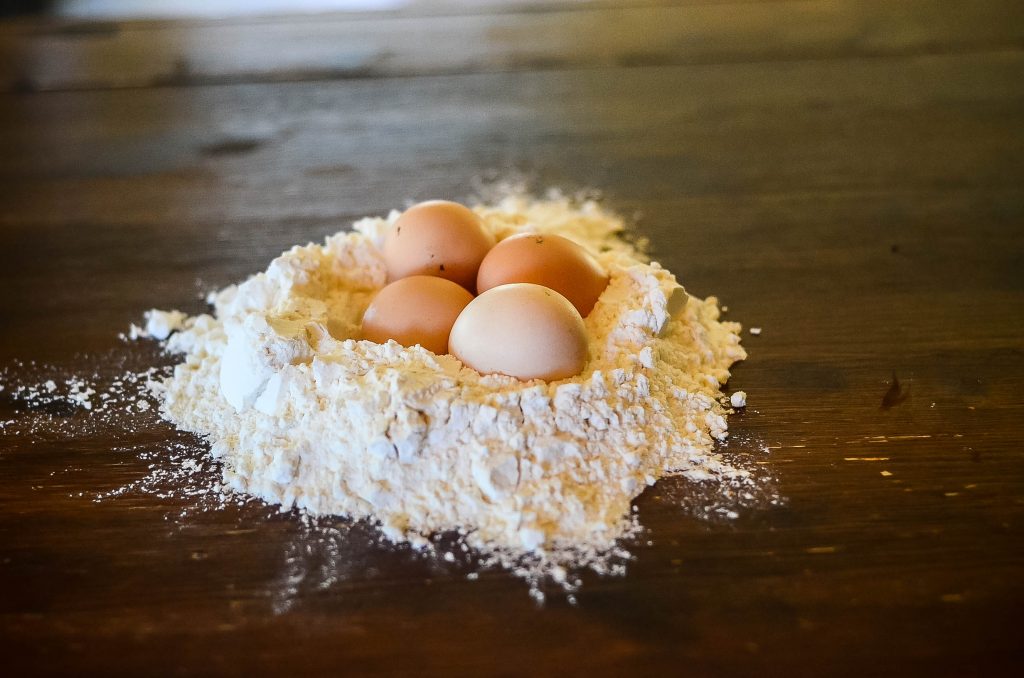 Step 2: Put the eggs into the flour... teehee...