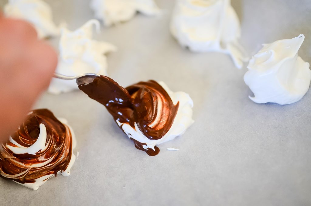Swirl the chocolate onto the meringue